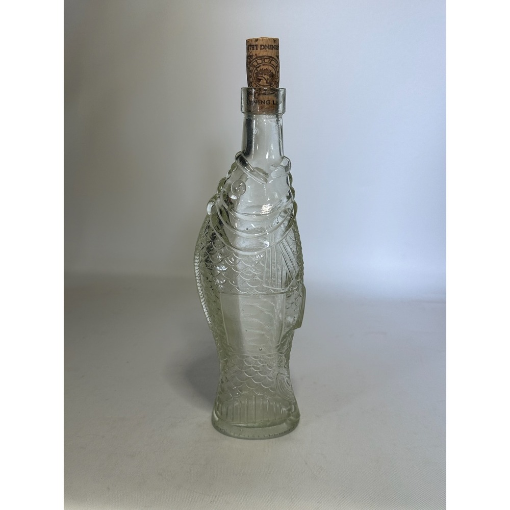 Vintage Italian Fish Shaped Glass Wine Bottle Decanter with Cork – 11" Tall